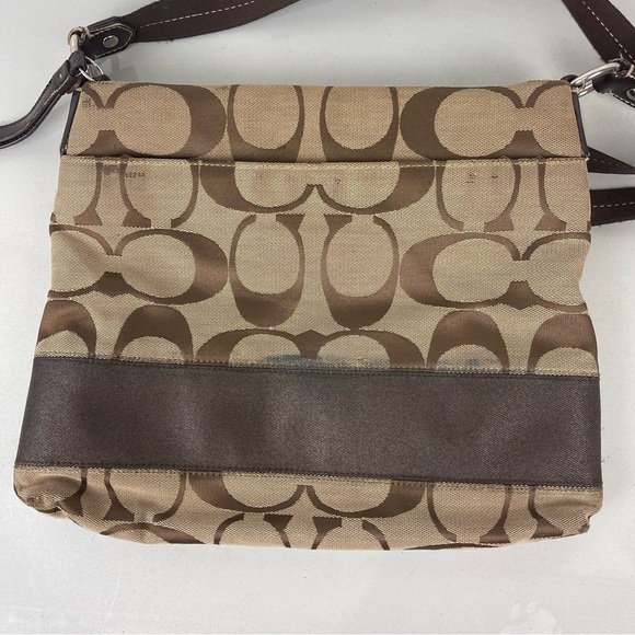 Coach Signature Monogram Crossbody Shoulder Bag Brown Medium Size - Picture 5 of 13